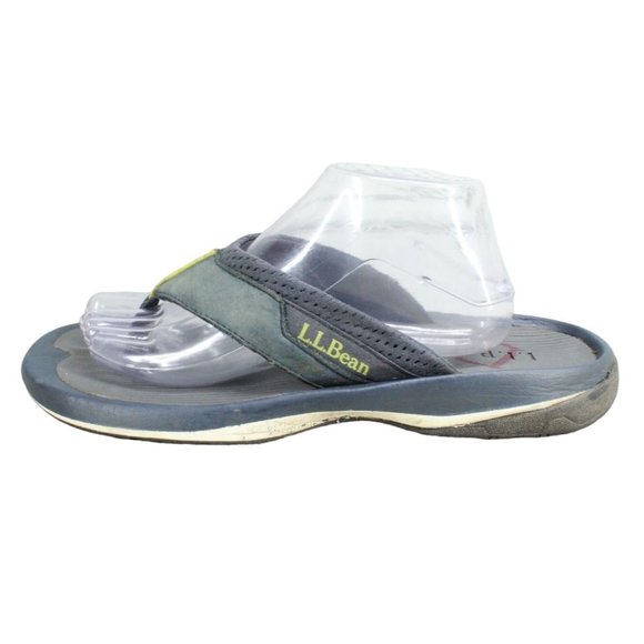 LL Bean Carbon Navy Leather Mesh Swift River Sport Flip-Flops Size 10 M - Picture 1 of 9